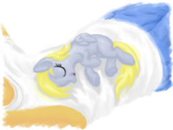 Size: 800x600 | Tagged: safe, artist:myminiatureequine, derpy hooves, human, pegasus, pony, cute, daaaaaaaaaaaw, dreamy, female, filly, foal, on side, sleeping