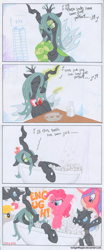 Size: 900x2154 | Tagged: safe, artist:foxxy-arts, derpy hooves, pinkie pie, princess cadance, queen chrysalis, alicorn, changeling, changeling queen, earth pony, pegasus, pony, bath, bathtub, bubble bath, clothes, eating, female, food, happy, mare, pie, rubber duck, singing, socks, striped socks