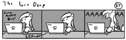 Size: 802x253 | Tagged: safe, artist:tetrapony, derpy hooves, pegasus, pony, comic:the daily derp, comic, computer, female, laptop computer, mare, monochrome, screaming, solo, the lyra derp