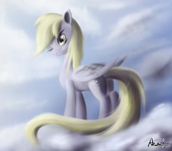 Size: 2500x2190 | Tagged: safe, artist:ajvl, derpy hooves, pegasus, pony, cloud, cloudy, epic derpy, female, high res, mare, solo, wink