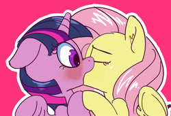 Size: 960x651 | Tagged: safe, artist:pabbley, fluttershy, twilight sparkle, twilight sparkle (alicorn), alicorn, pegasus, pony, blushing, cute, eyes closed, female, kissing, lesbian, mare, shipping, shyabetes, surprise kiss, surprised, twiabetes, twishy