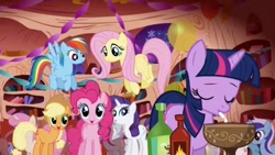 Size: 640x360 | Tagged: safe, screencap, applejack, derpy hooves, fluttershy, lightning bolt, minuette, pinkie pie, rainbow dash, rarity, twilight sparkle, twinkleshine, unicorn twilight, white lightning, earth pony, pegasus, pony, unicorn, friendship is magic, female, golden oaks library, mane six, mare