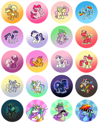 Size: 1000x1250 | Tagged: safe, artist:raizy, apple bloom, applejack, big macintosh, cheerilee, derpy hooves, discord, fluttershy, pinkie pie, princess celestia, princess luna, queen chrysalis, rainbow dash, rarity, scootaloo, spike, sweetie belle, twilight sparkle, alicorn, changeling, changeling queen, draconequus, dragon, earth pony, pegasus, pony, unicorn, awesome face, buttons, cutie mark crusaders, female, male, mane seven, mare, moustache, stallion, sunglasses