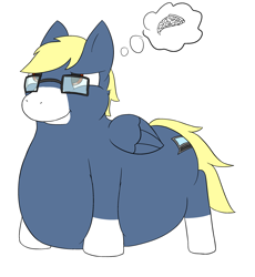 Size: 2606x2832 | Tagged: safe, artist:bloatable, oc, oc only, oc:techno trance, pegasus, pony, belly, bhm, daydream, fat, glasses, simple background, solo, thinking, white background