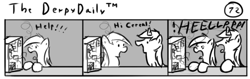 Size: 802x253 | Tagged: safe, artist:tetrapony, derpy hooves, oc, oc:cereal velocity, pegasus, pony, unicorn, comic:the daily derp, comic, computer, duo, female, male, mare, monochrome, stallion, the derpydaily(tm), yelling