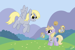 Size: 2575x1735 | Tagged: safe, artist:oemilythepenguino, derpy hooves, dinky hooves, pegasus, pony, blushing, equestria's best daughter, female, mare