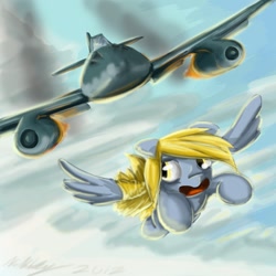 Size: 1080x1080 | Tagged: safe, artist:zeeclaw, derpy hooves, pegasus, pony, aircraft, female, fighter, flying, jet, jet fighter, mare, me 262, messerschmitt, plane