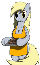 Size: 800x1313 | Tagged: safe, artist:tg-0, derpy hooves, anthro, arm hooves, baking tray, breasts, derpy loaves, female, muffin