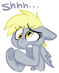 Size: 414x509 | Tagged: safe, artist:php27, derpy hooves, pegasus, pony, blonde, blonde mane, blonde tail, colored, female, gray coat, mare, shhh, wings