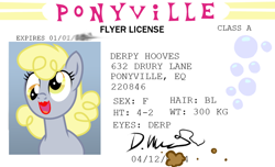 Size: 900x548 | Tagged: safe, artist:multiversecafe, derpy hooves, pegasus, pony, female, license, mare, solo