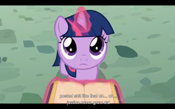 Size: 1024x640 | Tagged: safe, screencap, twilight sparkle, a canterlot wedding, vulgar, youtube caption