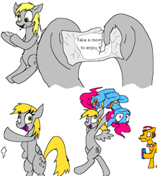 Size: 932x1045 | Tagged: safe, artist:vinny van yiffy, carrot cake, cup cake, derpy hooves, earth pony, pegasus, pony, comic, female, imminent sex, male, mare, simple background, stallion, white background