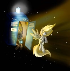 Size: 889x898 | Tagged: safe, artist:mephikal, derpy hooves, doctor whooves, pegasus, pony, crossover, doctor who, female, flying, mare, space, stars, tardis