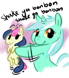 Size: 805x904 | Tagged: safe, artist:php27, bon bon, lyra heartstrings, sweetie drops, earth pony, pony, unicorn, duo, duo female, female, mare, micro, shake your bon bon