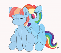 Size: 1280x1116 | Tagged: safe, artist:pabbley, color edit, edit, rainbow dash, windy whistles, pegasus, pony, colored, cute, dashabetes, eyes closed, female, like mother like daughter, mare, massage, mother and child, mother and daughter, parent and child, sitting, windybetes, wings