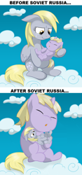 Size: 750x1600 | Tagged: safe, artist:beavernator, artist:megasweet, artist:php44, edit, derpy hooves, dinky hooves, pony, baby, baby pony, crying, equestria's best daughter, equestria's best mother, foal, soviet russia, wat