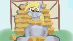 Size: 1280x720 | Tagged: safe, artist:jbond, derpy hooves, pegasus, pony, chubby, fat, female, food, mare, muffin