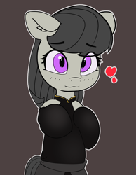 Size: 1280x1646 | Tagged: safe, artist:pabbley, octavia melody, earth pony, pony, 30 minute art challenge, bipedal, clothes, cute, dress, female, heart, mare, simple background, solo, tavibetes
