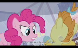 Size: 640x400 | Tagged: safe, derpibooru import, screencap, pinkie pie, pumpkin cake, earth pony, pony, youtube caption