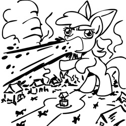 Size: 945x945 | Tagged: safe, artist:megasweet, apple bloom, energy blast, macro, monochrome, monster