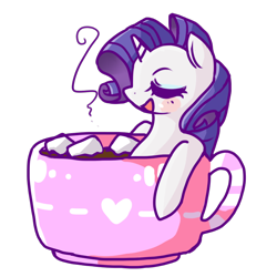 Size: 700x700 | Tagged: safe, artist:matcharoll, rarity, pony, cup of pony, cute, drink, hot chocolate, marshmallow, micro, raribetes, rarity is a marshmallow, solo