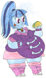 Size: 647x1080 | Tagged: safe, artist:sithvampiremaster27, sonata dusk, equestria girls, belly, fat, food, solo, sonataco, sonatubby, taco, tongue out, traditional art