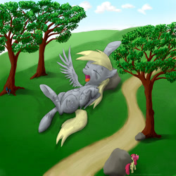 Size: 900x900 | Tagged: safe, artist:rule1of1coldfire, apple bloom, derpy hooves, pegasus, pony, black and white game, female, giant derpy hooves, lionhead studios, macro, mare