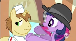 Size: 856x467 | Tagged: safe, screencap, twilight sparkle, mmmystery on the friendship express, hub logo, youtube caption