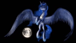 Size: 1366x768 | Tagged: safe, artist:yalcahoon, princess luna, alicorn, pony, eyes closed, giant pony, macro, moon, solo