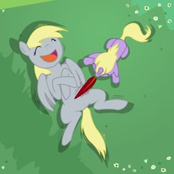 Size: 700x700 | Tagged: safe, artist:phillipfga, derpy hooves, dinky hooves, pegasus, pony, feather, female, mare, tickling