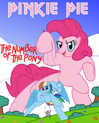 Size: 1278x1582 | Tagged: safe, pinkie pie, rainbow dash, pegasus, pony, album cover, giant pony, iron maiden, macro, parody