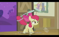 Size: 640x400 | Tagged: safe, screencap, apple bloom, the cutie pox, hub logo, youtube caption