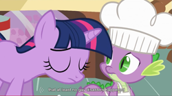 Size: 853x476 | Tagged: safe, screencap, spike, twilight sparkle, dragon, pony, unicorn, female, horn, mare, youtube caption