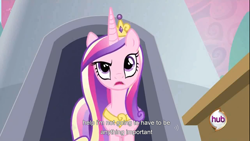 Size: 1366x768 | Tagged: safe, screencap, princess cadance, alicorn, pony, a canterlot wedding, hub logo, solo, youtube caption, youtube link