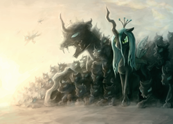 Size: 1750x1250 | Tagged: safe, artist:assasinmonkey, queen chrysalis, changeling, changeling queen, army, behemoth, changeling behemoth, epic, female, macro