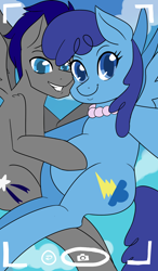 Size: 1050x1800 | Tagged: safe, artist:stubbornstallion, blueberry cloud, oc, oc:night air, pegasus, pony, belly, big belly, chubby, color, fat, flying, selfie