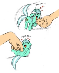 Size: 861x1053 | Tagged: safe, artist:elslowmo, artist:mickeymonster, lyra heartstrings, human, pony, ahegao, behaving like a dog, bellyrubs, chin scratch, cute, hand, heart, human fetish, humie, lyrabetes, micro, open mouth, squee, tail wag, that pony sure does love hands, tickling, tiny ponies, weapons-grade cute