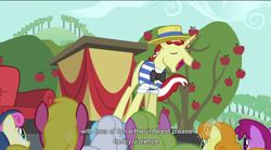 Size: 854x472 | Tagged: safe, screencap, berry punch, berryshine, bon bon, carrot top, cherry berry, daisy, flim, flower wishes, golden harvest, linky, shoeshine, sweetie drops, the super speedy cider squeezy 6000, super speedy cider squeezy 6000, youtube caption