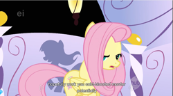 Size: 855x472 | Tagged: safe, derpibooru import, screencap, fluttershy, pegasus, pony, female, mare, pink mane, yellow coat, youtube caption