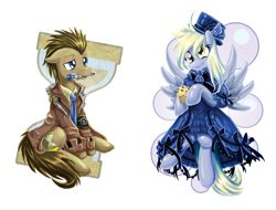 Size: 1370x1040 | Tagged: safe, artist:saturnspace, derpy hooves, doctor whooves, pegasus, pony, clothes, dress, female, gala dress, mare, muffin