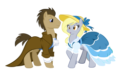 Size: 1758x1046 | Tagged: safe, artist:moostargazer, derpy hooves, doctor whooves, pegasus, pony, clothes, dress, female, gala dress, mare