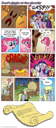 Size: 773x1769 | Tagged: safe, artist:schizopie, applejack, derpy hooves, fluttershy, pinkie pie, rainbow dash, rarity, twilight sparkle, earth pony, pegasus, pony, unicorn, accident, comic, dark comedy, female, implied death, mare, schizopie