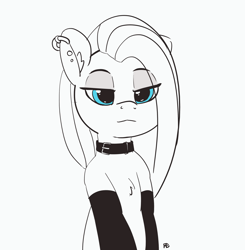 Size: 3075x3141 | Tagged: safe, artist:pabbley, pinkie pie, earth pony, pony, chest fluff, collar, cute, cuteamena, ear piercing, earring, female, jewelry, lidded eyes, mare, monochrome, piercing, pinkamena diane pie, simple background, sketch, solo, white background