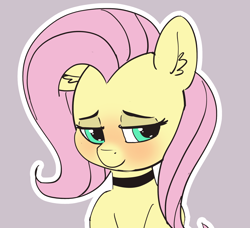 Size: 2364x2160 | Tagged: safe, artist:pabbley, fluttershy, pegasus, pony, blushing, bust, choker, chokershy, cute, ear fluff, female, lidded eyes, mare, shyabetes, simple background, smiling, solo