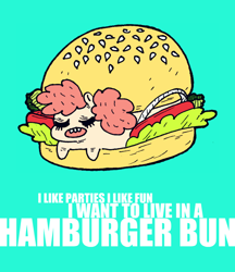 Size: 700x809 | Tagged: safe, artist:kicksatanout, pinkie pie, earth pony, pony, burger, food, hamburger, micro, solo, tim and eric, wat