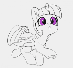 Size: 1280x1189 | Tagged: safe, artist:pabbley, twilight sparkle, twilight sparkle (alicorn), alicorn, pony, 30 minute art challenge, :p, cute, dancing, do the sparkle, female, mare, monochrome, neo noir, partial color, silly, solo, tongue out, twiabetes