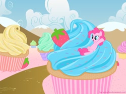 Size: 1600x1200 | Tagged: safe, artist:baraniruchu, pinkie pie, earth pony, pony, cupcake, micro, solo, vector