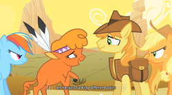 Size: 640x355 | Tagged: safe, derpibooru import, screencap, applejack, braeburn, little strongheart, rainbow dash, earth pony, pegasus, pony, braejack, female, implied incest, incest, male, mlp-captions, shipping, straight, vulgar, youtube caption