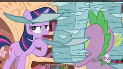 Size: 1920x1080 | Tagged: safe, screencap, spike, twilight sparkle, dragon, the crystal empire, youtube caption