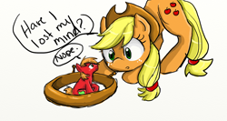 Size: 1366x728 | Tagged: safe, artist:pushpin-heart, applejack, big macintosh, earth pony, pony, dialogue, male, micro, shrunk, stallion